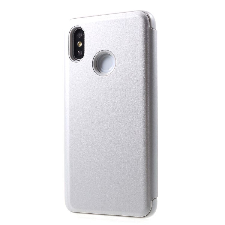 View Window Plated Mirror Surface Leather Stand Case for Xiaomi Mi 8 Pro - Silver-2