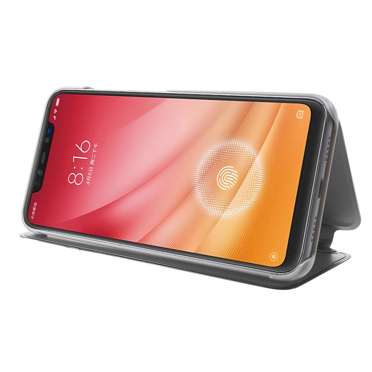 View Window Plated Mirror Surface Leather Stand Case for Xiaomi Mi 8 Pro - Silver-5