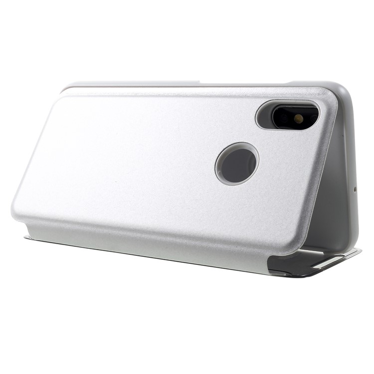 View Window Plated Mirror Surface Leather Stand Case for Xiaomi Mi 8 Pro - Silver-6