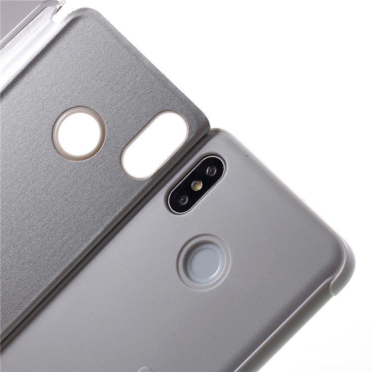 View Window Plated Mirror Surface Leather Stand Case for Xiaomi Mi 8 Pro - Silver-7