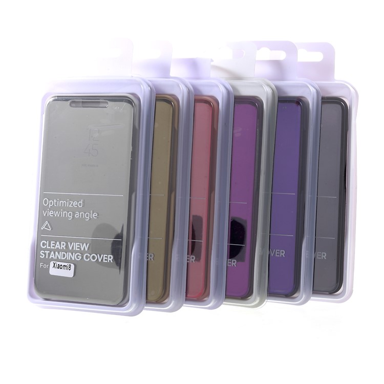 View Window Plated Mirror Surface Leather Stand Case for Xiaomi Mi 8 Pro - Silver-9
