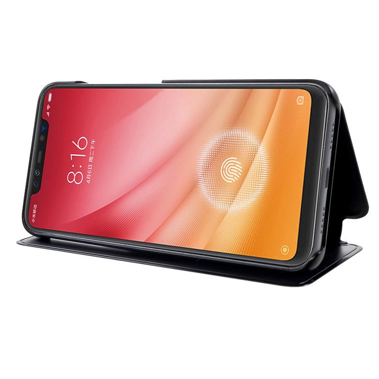 View Window Plated Mirror Surface Leather Stand Cover for Xiaomi Mi 8 Pro - Black-5