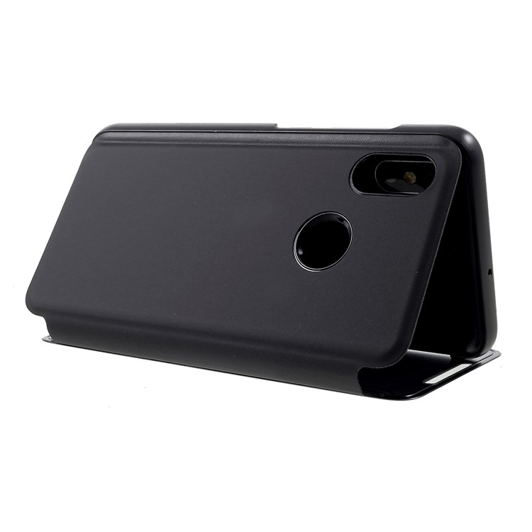 View Window Plated Mirror Surface Leather Stand Cover for Xiaomi Mi 8 Pro - Black-6