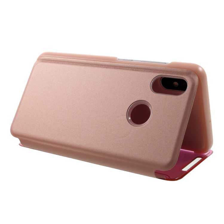 View Window Plated Mirror Surface Leather Stand Case Cover for Xiaomi Mi 8 Pro - Rose Gold-6