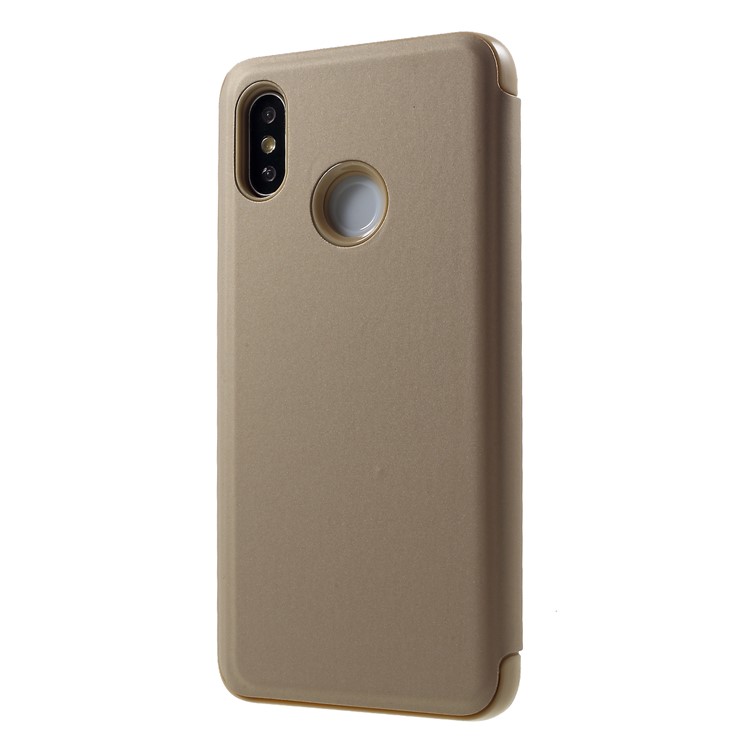 View Window Plated Mirror Surface Leather Stand Shell for Xiaomi Mi 8 Pro - Gold-2