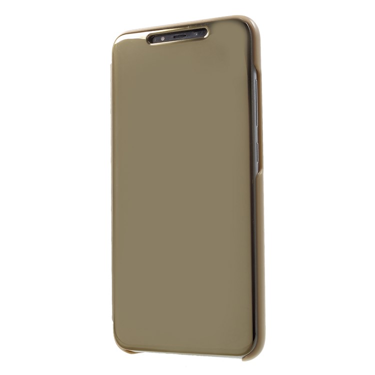 View Window Plated Mirror Surface Leather Stand Shell for Xiaomi Mi 8 Pro - Gold-3