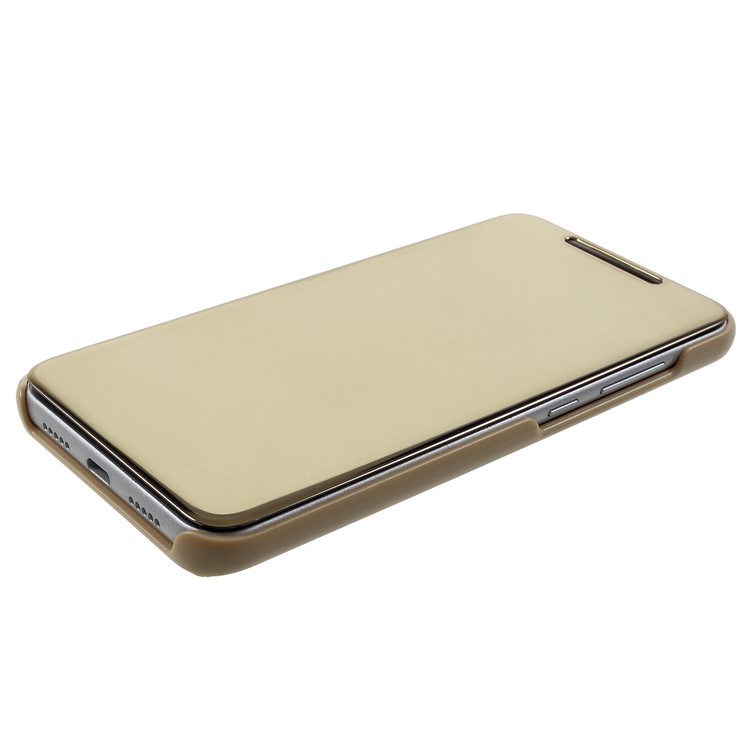 View Window Plated Mirror Surface Leather Stand Shell for Xiaomi Mi 8 Pro - Gold-4