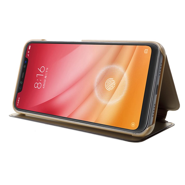 View Window Plated Mirror Surface Leather Stand Shell for Xiaomi Mi 8 Pro - Gold-5