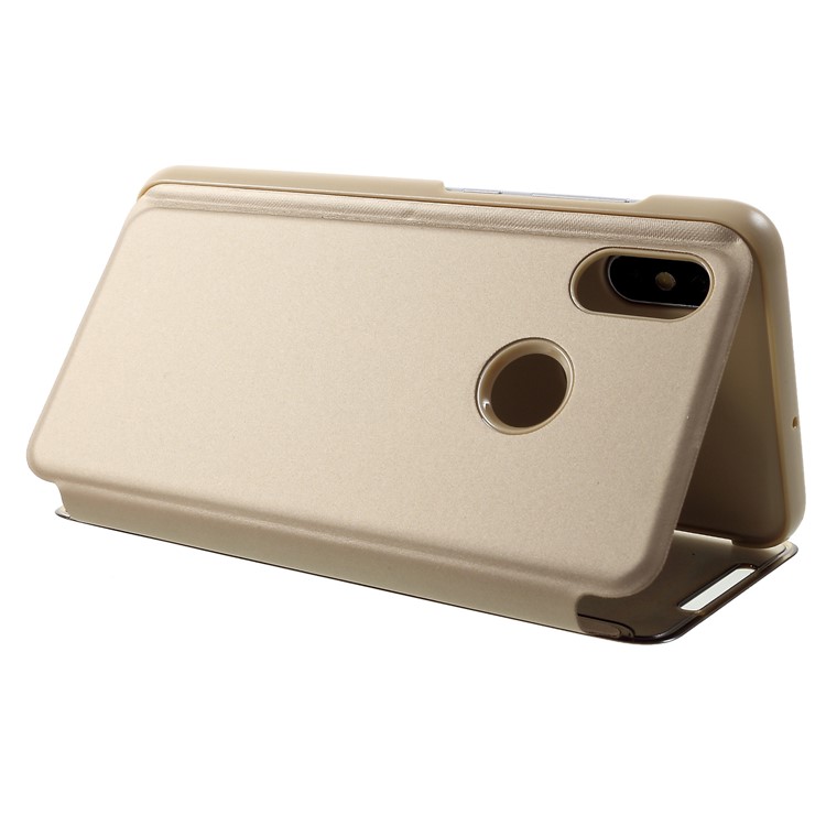 View Window Plated Mirror Surface Leather Stand Shell for Xiaomi Mi 8 Pro - Gold-6