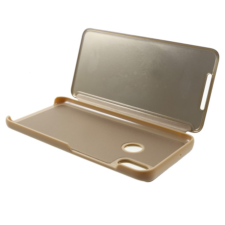 View Window Plated Mirror Surface Leather Stand Shell for Xiaomi Mi 8 Pro - Gold-7