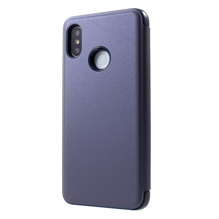 Ansichtsfenster Plattiert Spiegeloberfläche Leder Standhandytasche Für Xiaomi Mi 8 Pro - Dunkelblau-2