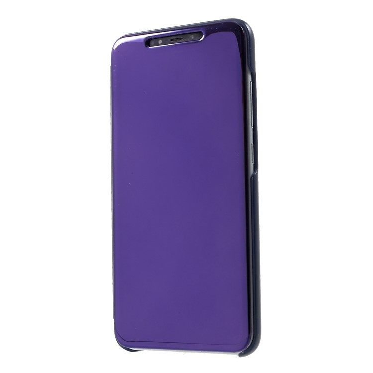 Ansichtsfenster Plattiert Spiegeloberfläche Leder Standhandytasche Für Xiaomi Mi 8 Pro - Dunkelblau-3