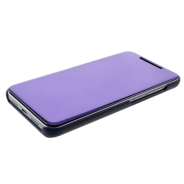 Ansichtsfenster Plattiert Spiegeloberfläche Leder Standhandytasche Für Xiaomi Mi 8 Pro - Dunkelblau-4