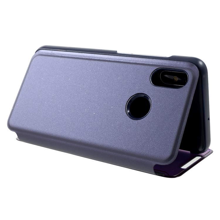Ansichtsfenster Plattiert Spiegeloberfläche Leder Standhandytasche Für Xiaomi Mi 8 Pro - Dunkelblau-6