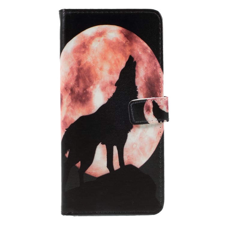 Patterned Wallet Leather Mobile Case for Xiaomi Redmi 6 (Dual Camera: 12MP+5MP) - Wolf Howling at the Moon-1