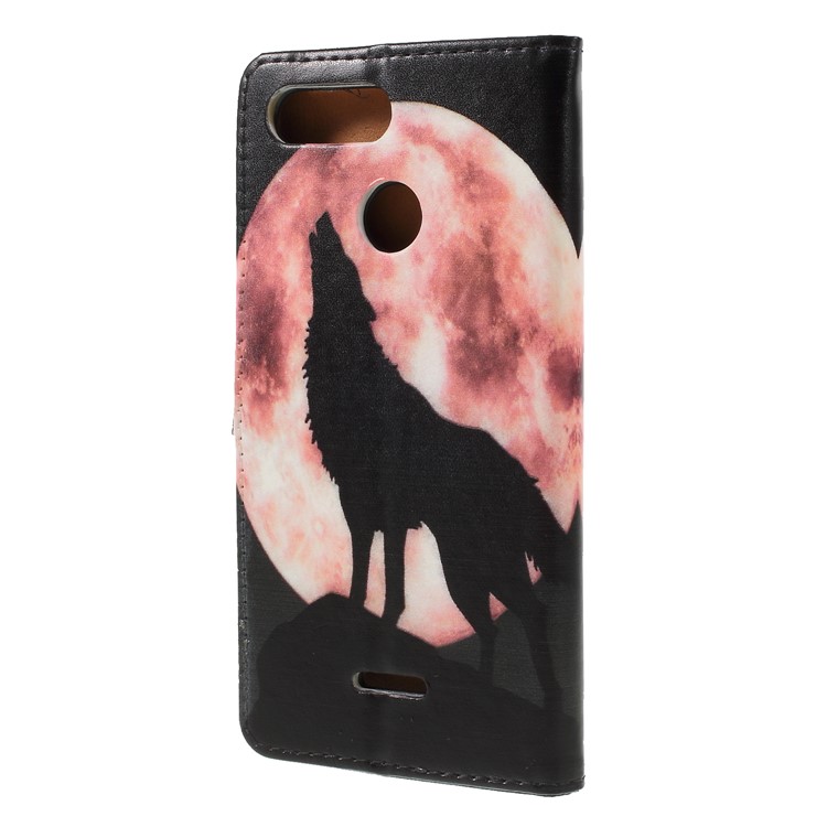 Patterned Wallet Leather Mobile Case for Xiaomi Redmi 6 (Dual Camera: 12MP+5MP) - Wolf Howling at the Moon-2