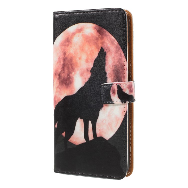 Patterned Wallet Leather Mobile Case for Xiaomi Redmi 6 (Dual Camera: 12MP+5MP) - Wolf Howling at the Moon-3