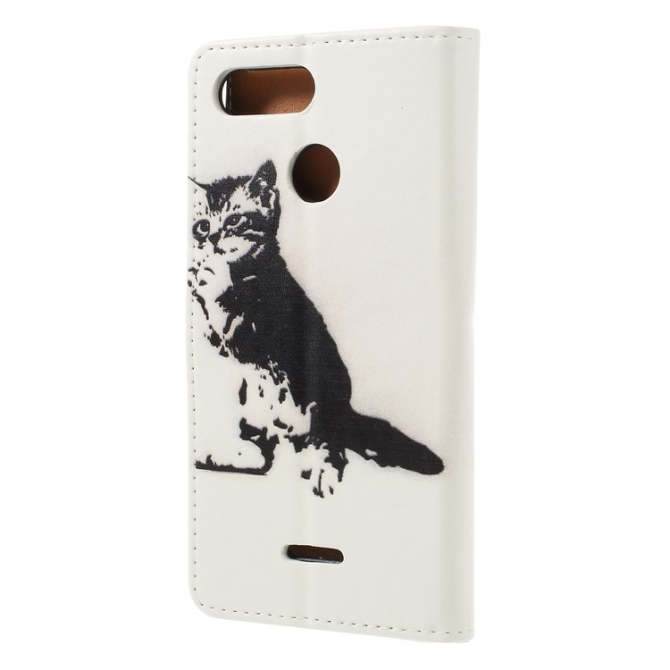 Wallet Leather Case Patterned Phone Cover for Xiaomi Redmi 6 (Dual Camera: 12MP+5MP) - Black and White Cat-2