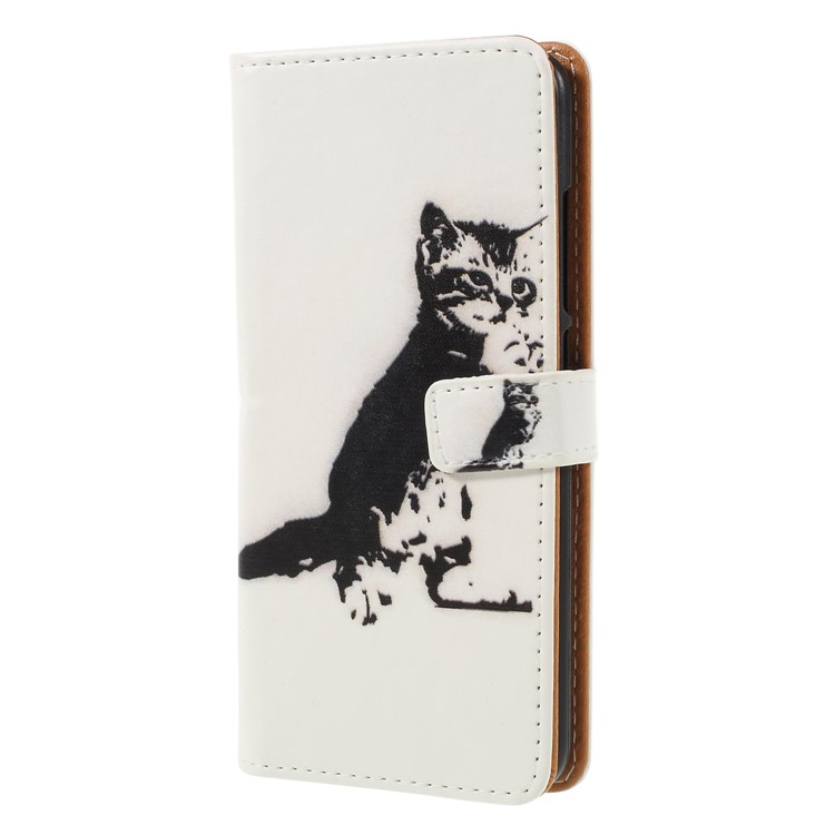 Wallet Leather Case Patterned Phone Cover for Xiaomi Redmi 6 (Dual Camera: 12MP+5MP) - Black and White Cat-3