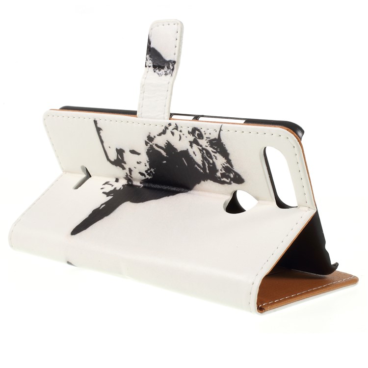 Wallet Leather Case Patterned Phone Cover for Xiaomi Redmi 6 (Dual Camera: 12MP+5MP) - Black and White Cat-5