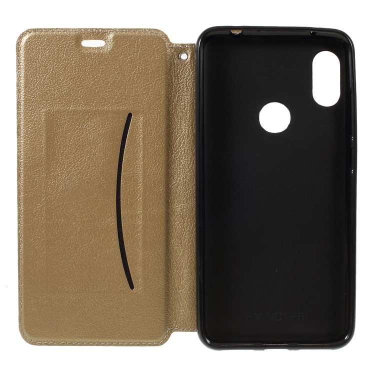 Auto-absorbed Card Holder Stand Leather Accessory Case for Xiaomi Redmi Note 6 Pro - Gold-6