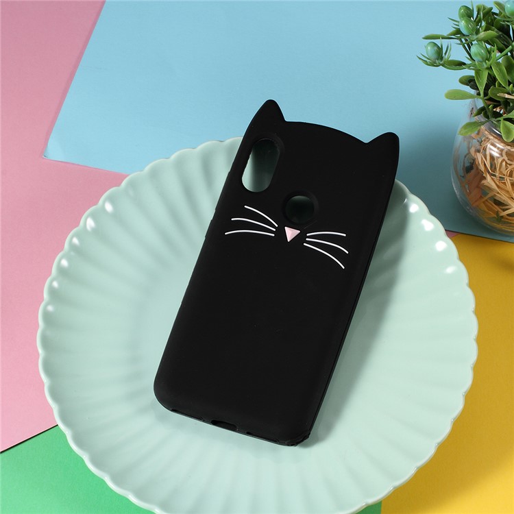 3D Mustache Cat Silicone Protective Cover for Xiaomi Mi A2 Lite / Redmi 6 Pro (China) - Black-1