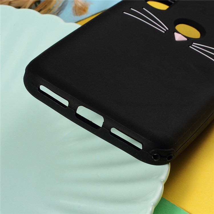 3D Mustache Cat Silicone Protective Cover for Xiaomi Mi A2 Lite / Redmi 6 Pro (China) - Black-3