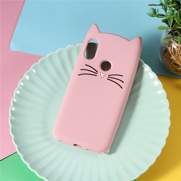 3D Mustache Cat Silicone Phone Casing for Xiaomi Mi A2 Lite / Redmi 6 Pro (China) - Pink-1