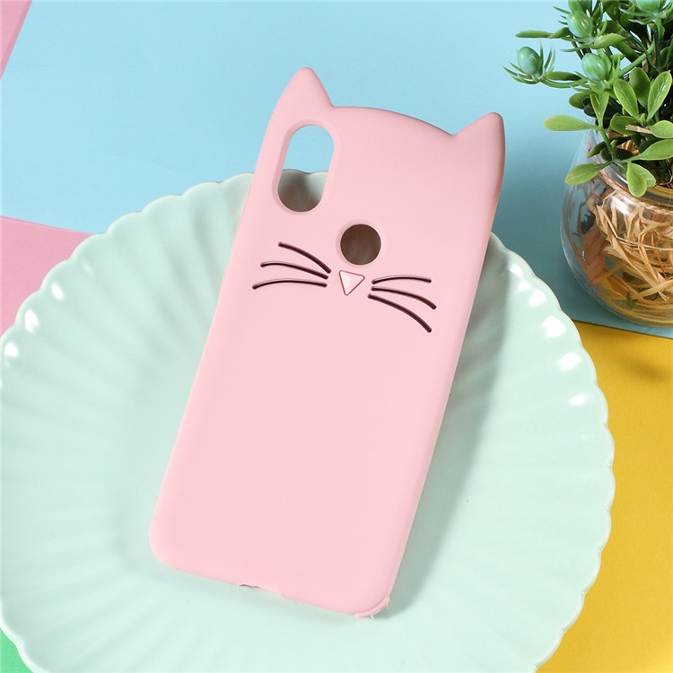 3D Moustache Cat Silicone Cover for Xiaomi Mi A2 / Mi 6X (China) - Pink-1