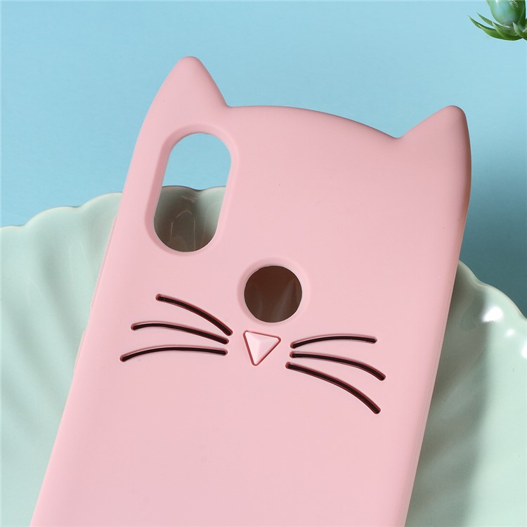 3D Moustache Cat Silicone Cover for Xiaomi Mi A2 / Mi 6X (China) - Pink-2