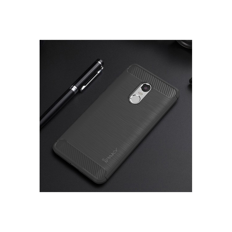 IPAKY Brushed TPU Phone Case for Xiaomi Redmi Note 4 with Carbon Fiber Decorated - Grey-1