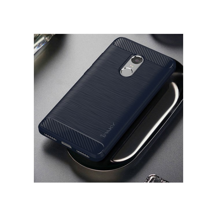 IPAKY Brushed TPU Case for Xiaomi Redmi Note 4 with Carbon Fiber Decorated - Dark Blue-1