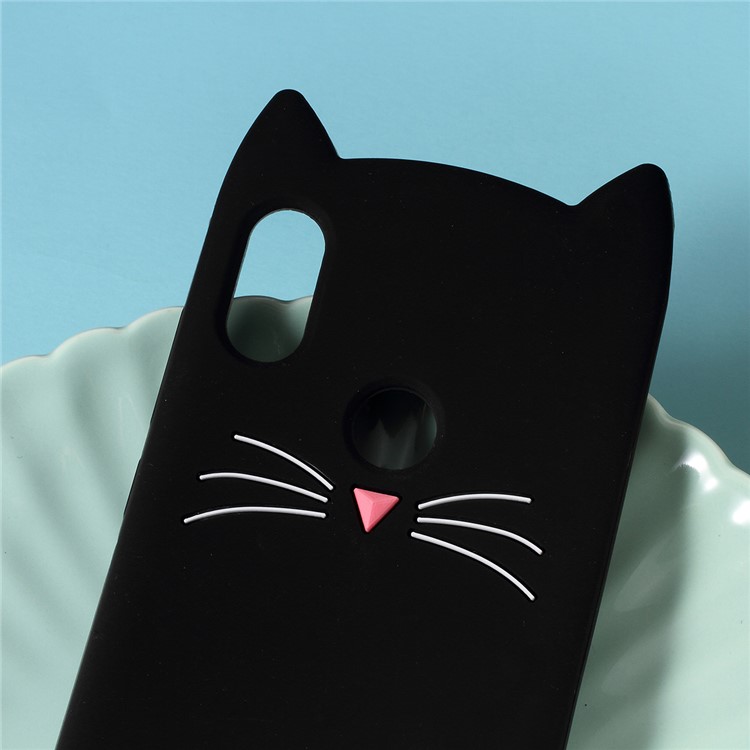 3D Moustache Cat Silicone Case for Xiaomi Redmi Note 6 Pro - Black-2