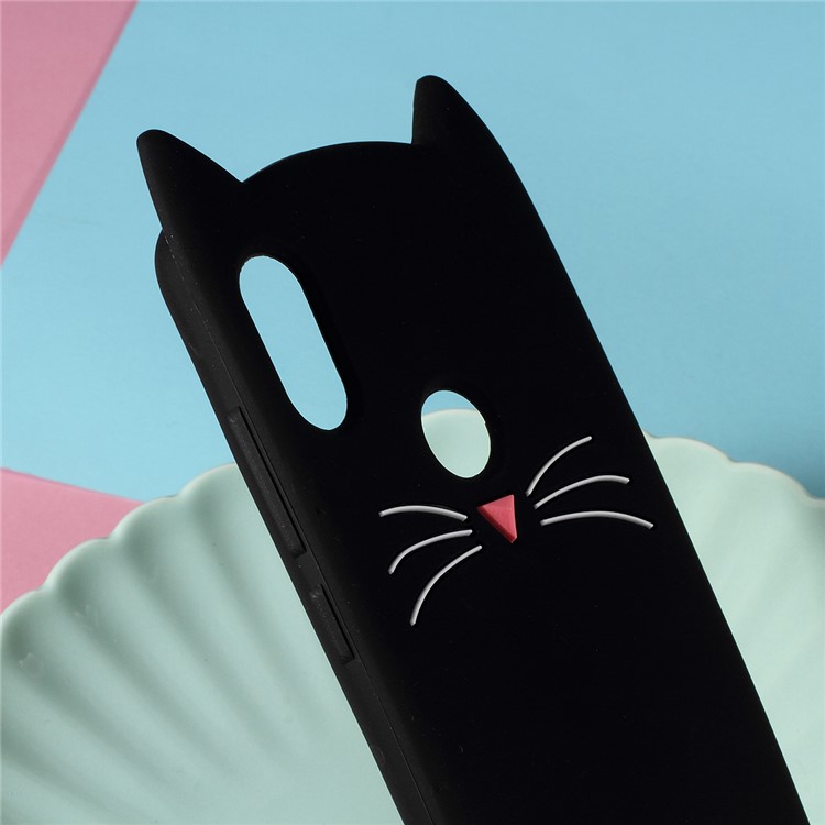 3D Moustache Cat Silicone Case for Xiaomi Redmi Note 6 Pro - Black-3