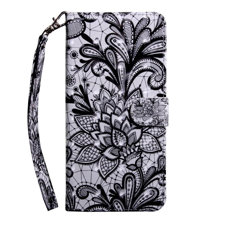 Light Spot Decor Patterned Wallet Leather Stand Case for Xiaomi Redmi 6A - Lace Flower-2