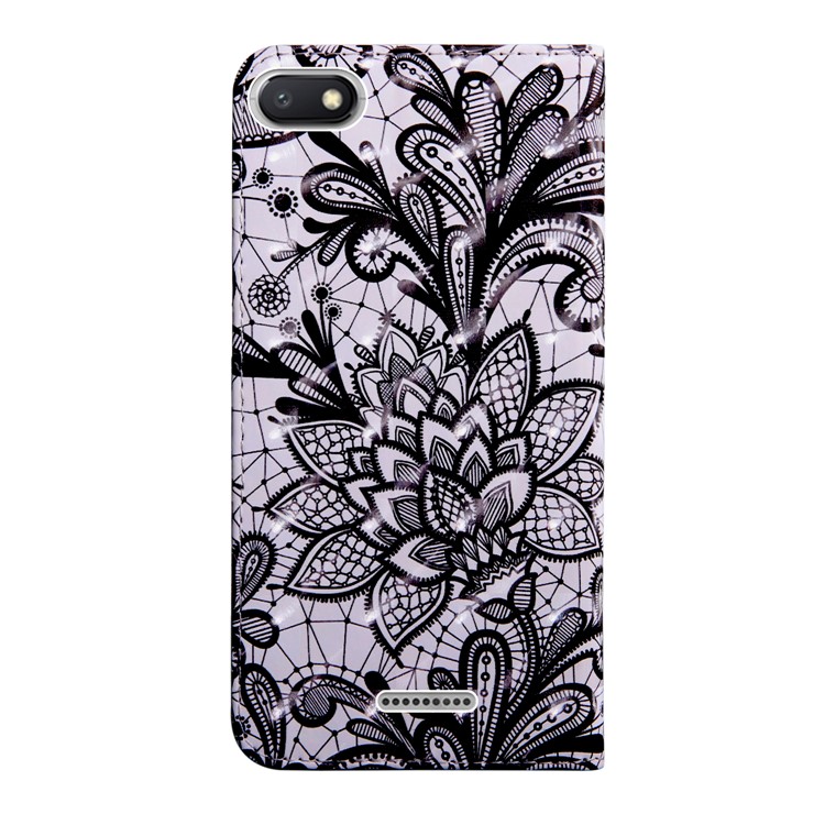 Light Spot Decor Patterned Wallet Leather Stand Case for Xiaomi Redmi 6A - Lace Flower-3