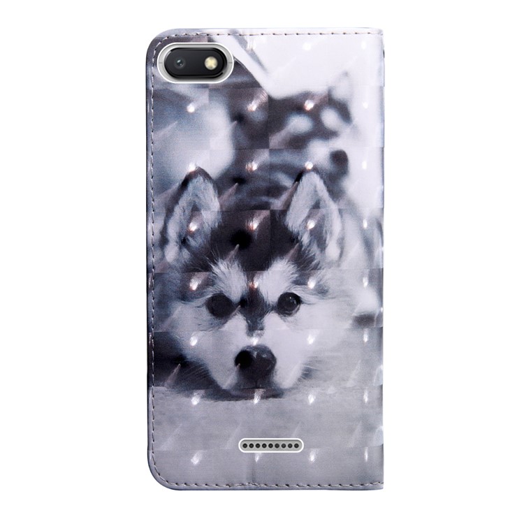 Light Spot Decor Patterned Wallet Leather Stand Cover for Xiaomi Redmi 6A - Black and White Wolf-3