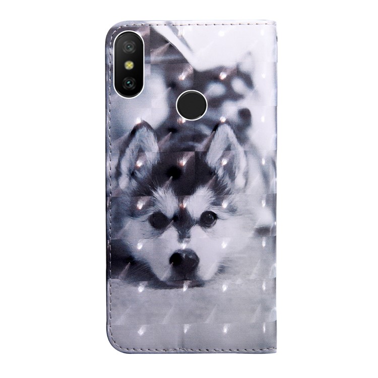 Light Spot Decor Patterned Wallet Leather Stand Cover for Xiaomi Mi A2 Lite / Redmi 6 Pro (China) - Black and White Wolf-3