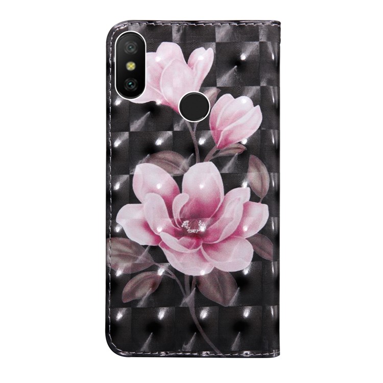 Light Spot Decor Patterned Leather Stand Case with Card Slots for Xiaomi Mi A2 Lite / Redmi 6 Pro (China) - Pink Flowers-3