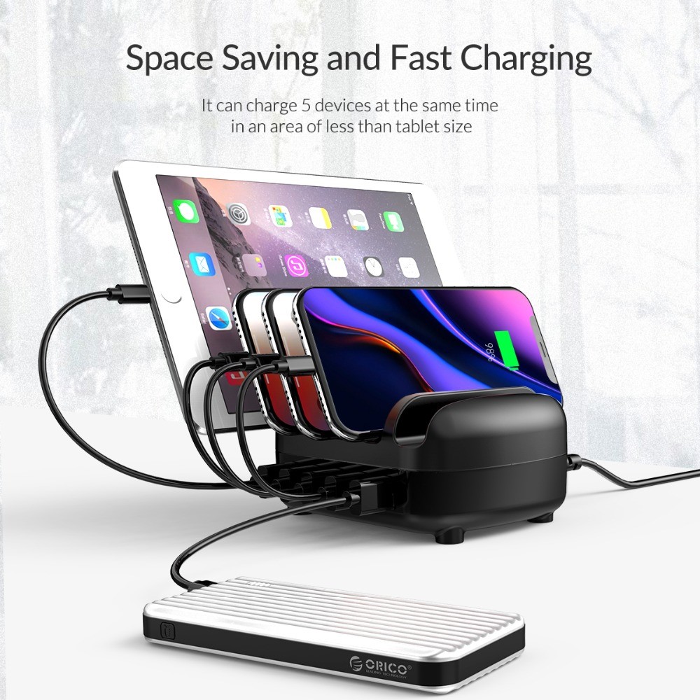 ORICO 40W 5-Port USB Smart Ladestation Für Telefon Und Tablet (duk-5p) - Schwarz / EU-Stecker-3