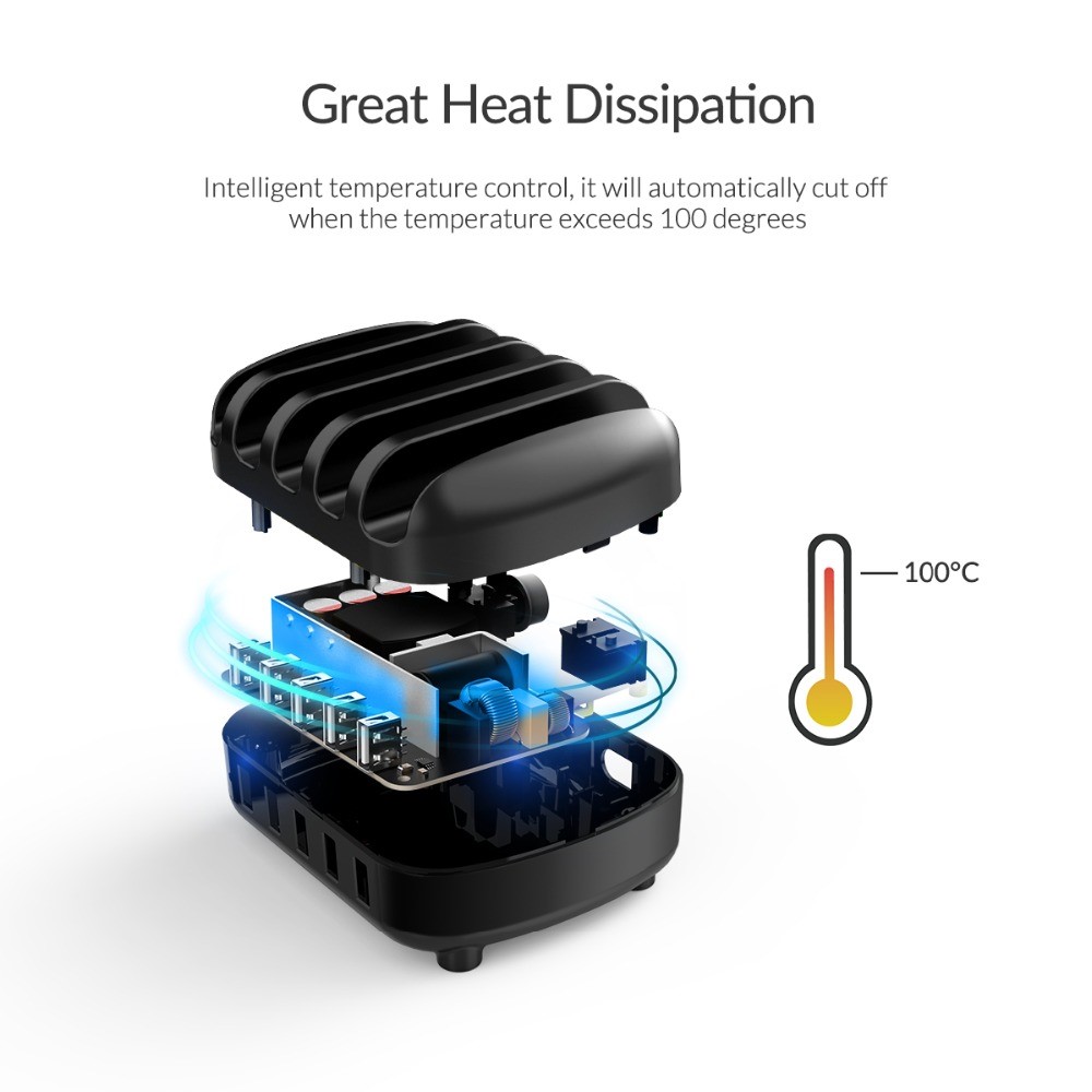 ORICO 40W 5-Port USB Smart Charging Station Holder for Phone and Tablet (DUK-5P) - Black / AU Plug-6