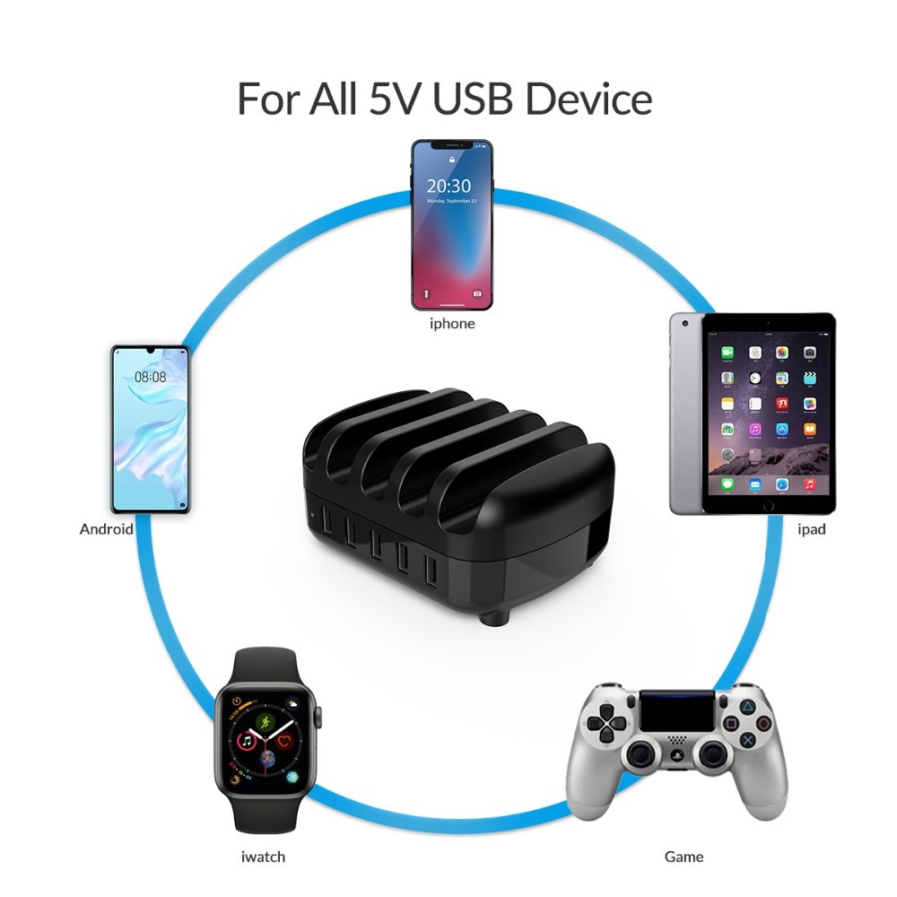 ORICO 40W 5-Port USB Smart Charging Station Holder for Phone and Tablet (DUK-5P) - Black / AU Plug-9