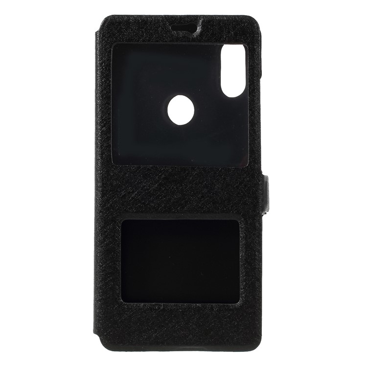 Silk Texture Dual View Window Leather Mobile Case for Xiaomi Redmi Note 6 Pro - Black-3