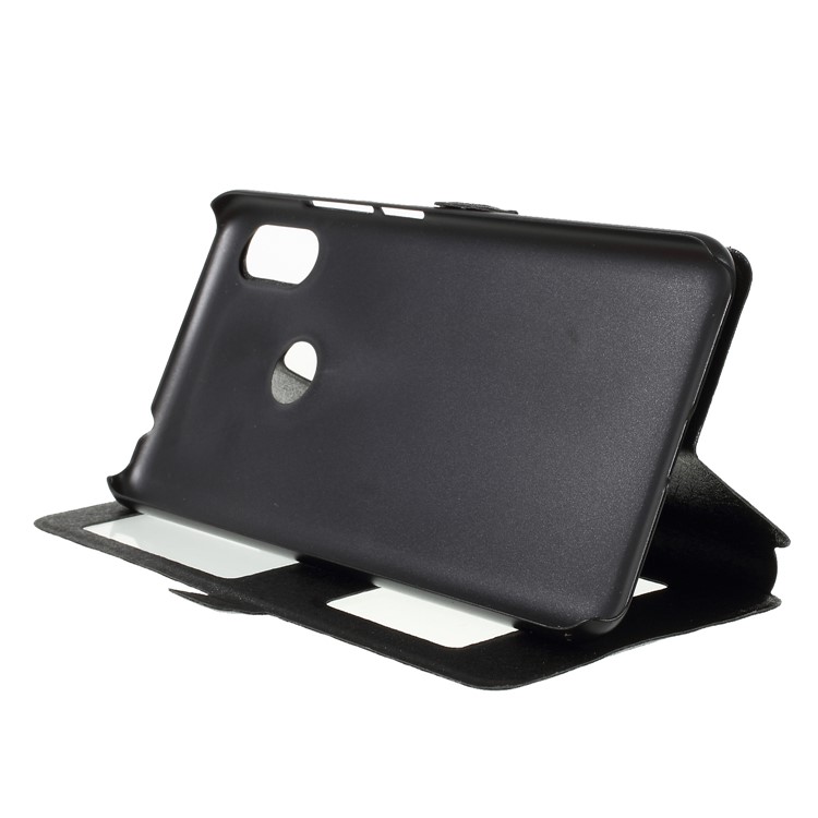 Silk Texture Dual View Window Leather Mobile Case for Xiaomi Redmi Note 6 Pro - Black-4