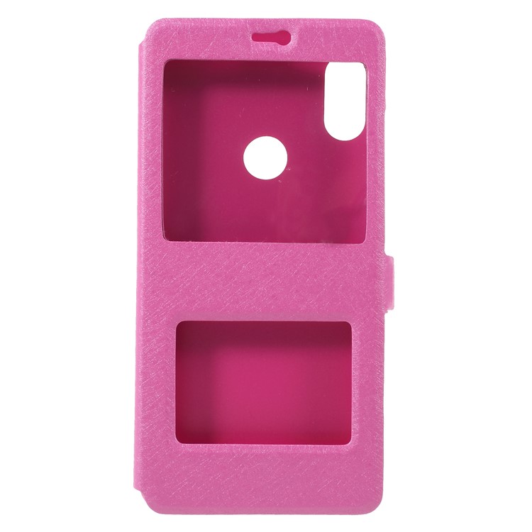 Silk Texture Dual View Window Leather Cellphone Casing for Xiaomi Redmi Note 6 Pro - Rose-1