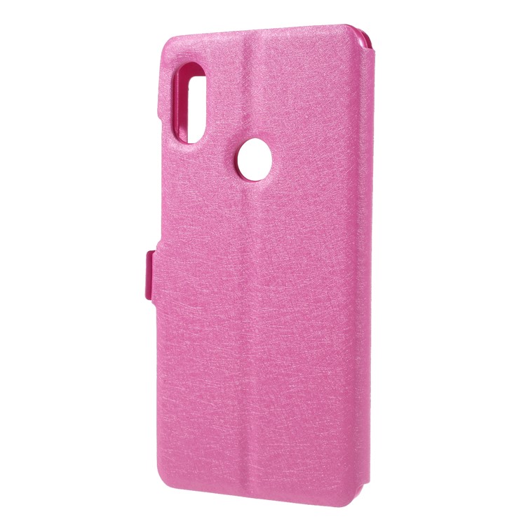 Silk Texture Dual View Window Leather Cellphone Casing for Xiaomi Redmi Note 6 Pro - Rose-2