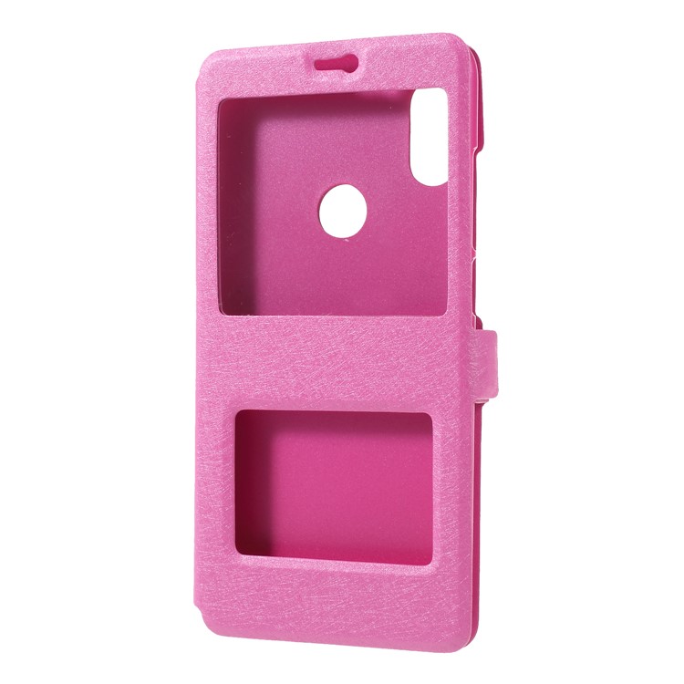 Silk Texture Dual View Window Leather Cellphone Casing for Xiaomi Redmi Note 6 Pro - Rose-3