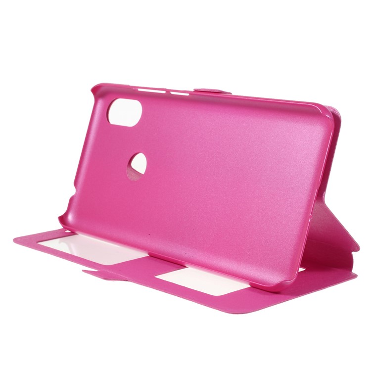 Silk Texture Dual View Window Leather Cellphone Casing for Xiaomi Redmi Note 6 Pro - Rose-4