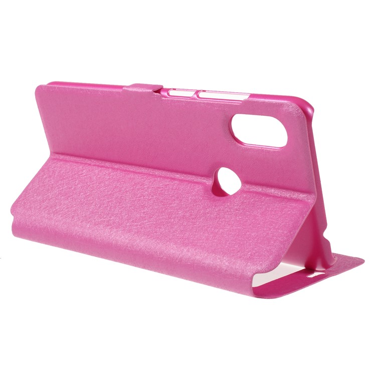 Silk Texture Dual View Window Leather Cellphone Casing for Xiaomi Redmi Note 6 Pro - Rose-5