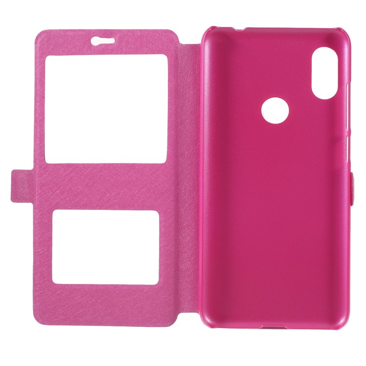Silk Texture Dual View Window Leather Cellphone Casing for Xiaomi Redmi Note 6 Pro - Rose-6